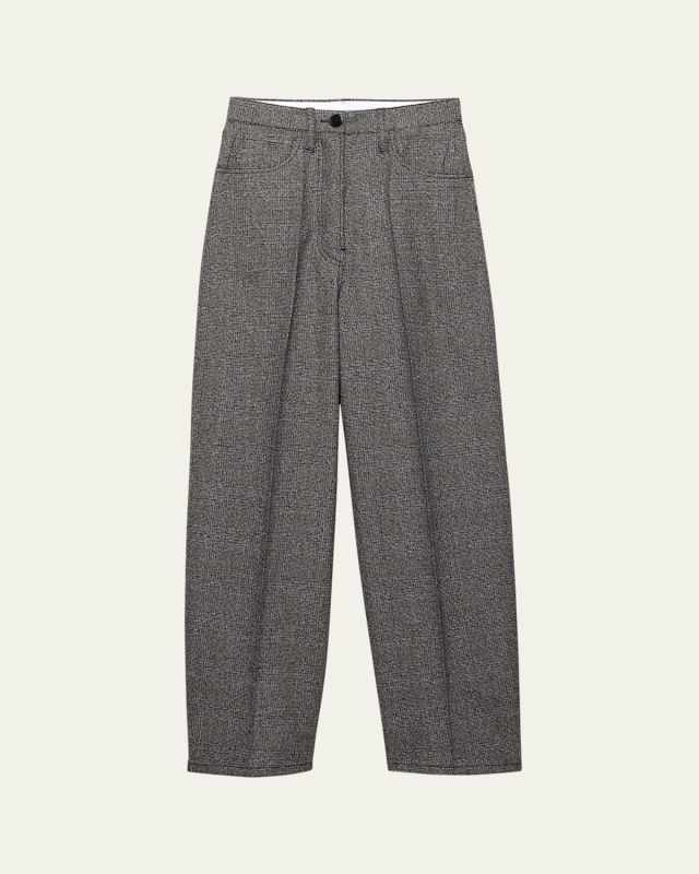 Mid-Rise Prince Of Wales Wool Straight-Leg Pants
